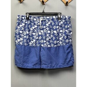 Ingear Swim Trunks Mens Large Blue White Floral Leaf Print Board Shorts 36-38